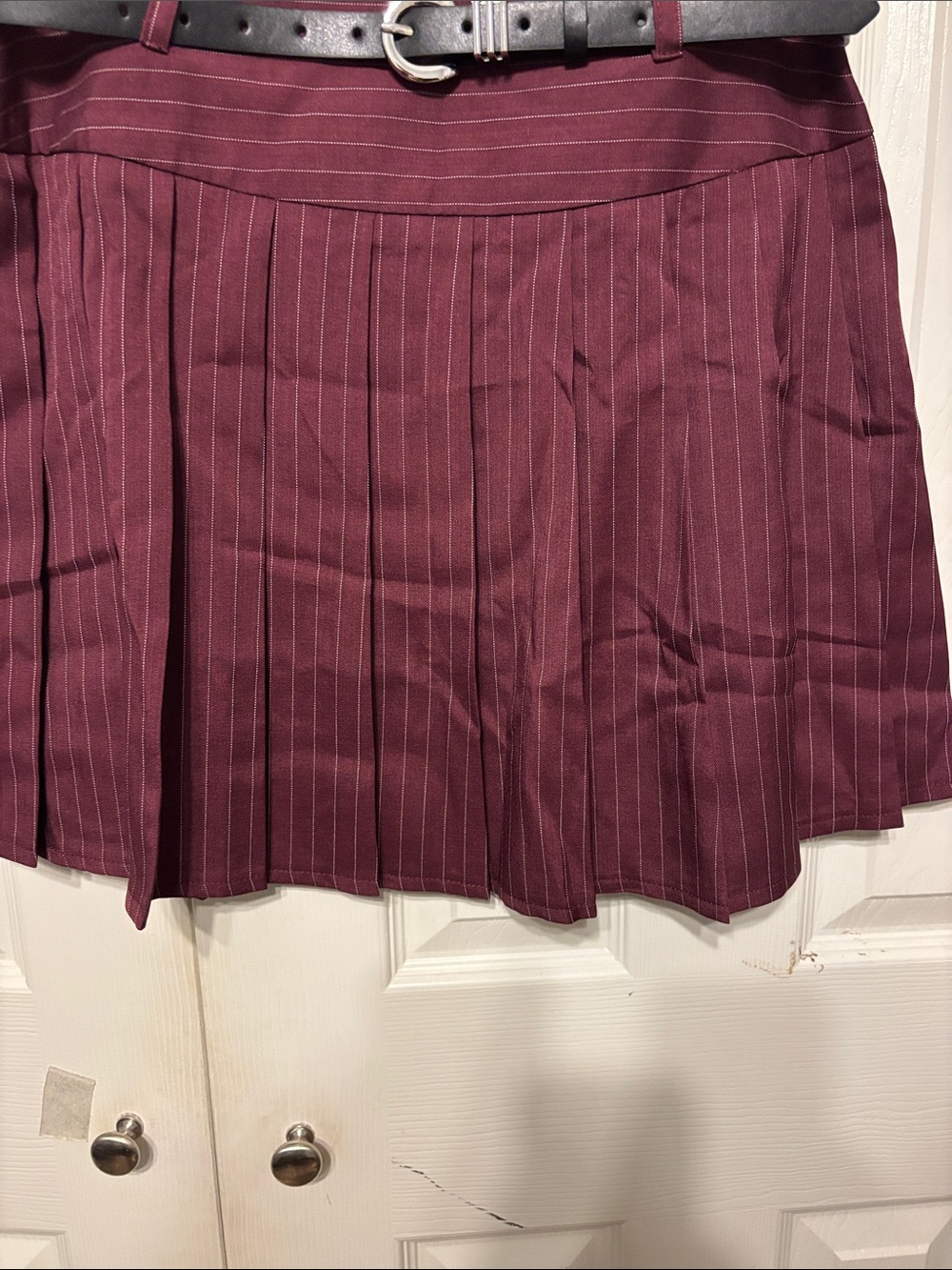 Retro Stage Pinstripe Belted Pleated Skirt - Picture 3 of 6